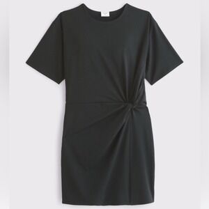Abercrombie Black Knot Front Twist Midi Dress Short Sleeve Crew Neck XL